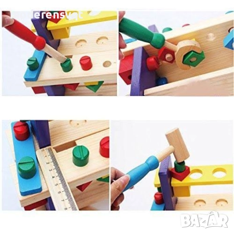 Дървена играчка, Работилница с инструменти, Дървена маса, снимка 3 - Образователни игри - 52421779