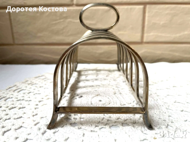 Красива посребрена поставка за 6 филийки от Англия, снимка 6 - Антикварни и старинни предмети - 53332261