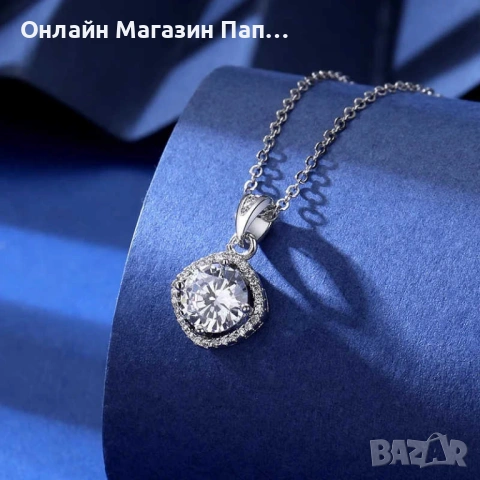 AITERNITY сребърно колие с диамант мойсанит и циркони (сертификат), снимка 3 - Колиета, медальони, синджири - 53129867