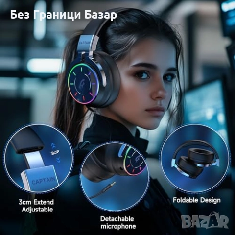 Нов Геймърски хедсет безжичен 60ч батерия, шумопотискане, RGB, PS5/PC, снимка 6 - Bluetooth слушалки - 52502828