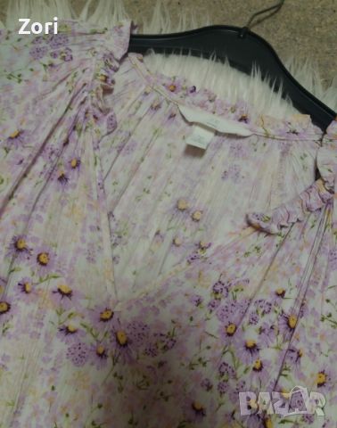 ИЗКЛЮЧИТЕЛНО КРАСИВА рокля на лилави маргаритки с къдрички и коланче в бохо стил , снимка 3 - Рокли - 45216273