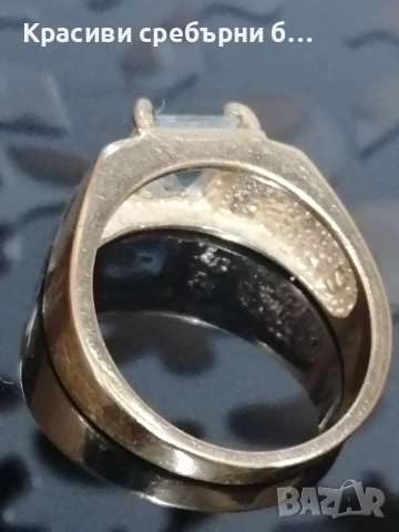 Сребърен пръстен със Син Топаз и позлата, снимка 4 - Пръстени - 52587726