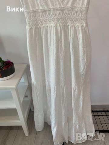Дълга бяла рокля в размер 38, подходяща за S/M, снимка 9 - Рокли - 46260512