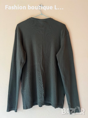 Маслено зелена блуза с дълъг ръкав 98% памук 2% еластант с бял кант около врата S размер овърсайз , снимка 6 - Блузи с дълъг ръкав и пуловери - 52052281