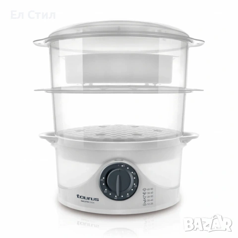 Уред за готвене на пара Taurus Salutecook 800W, 6 л, таймер 60 мин, 2 съда за готвене