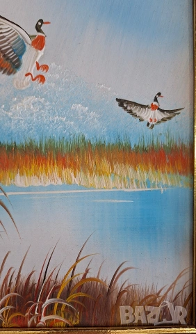 Картина с пейзаж с диви патици над езеро, снимка 3 - Картини - 53996909