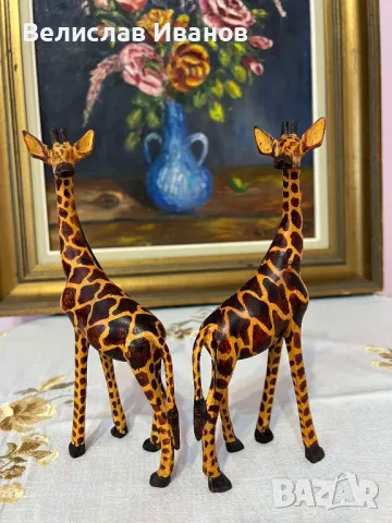 Винтидж дървени фигурки на жирафи в отлично състояние.Ръчно изработени., снимка 4 - Колекции - 49688397