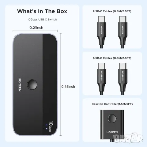 UGREEN USB-C Switch - 2-портов, 4 x USB 3.2, 10Gbps трансфер, снимка 11 - Други - 49809610