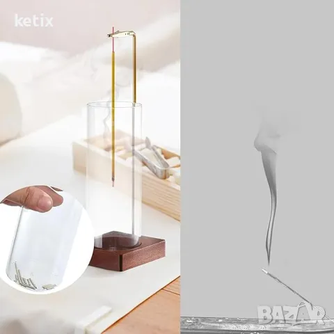 Държач за ароматни пръчки с подвижно стъклено шише, снимка 2 - Декорация за дома - 49724045