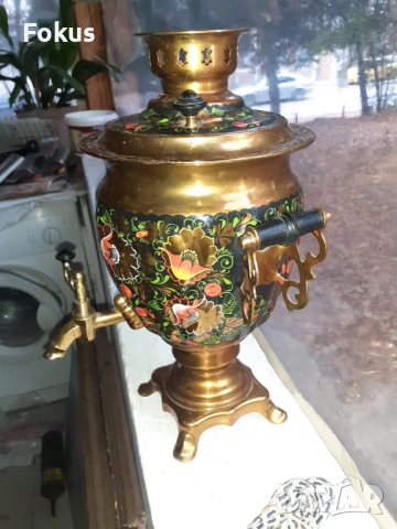 Невероятен стар руски ръчно рисуван самовар с печат, снимка 2 - Антикварни и старинни предмети - 53408521