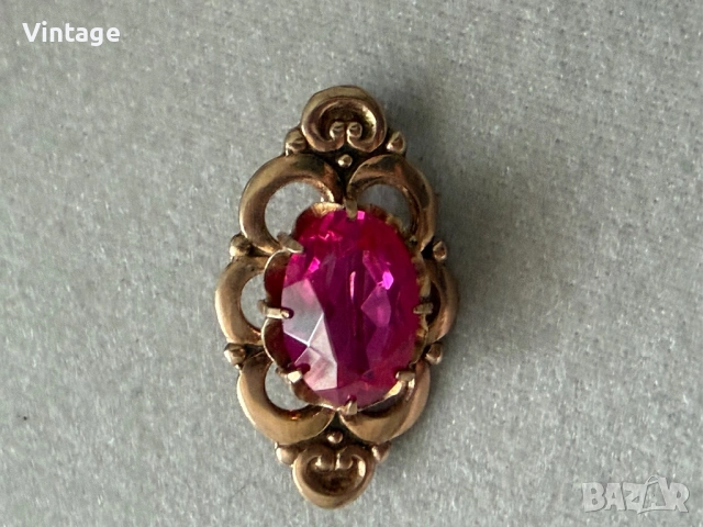Антикварна съветска сребърна позлатена брошка с рубин , снимка 7 - Антикварни и старинни предмети - 54223416