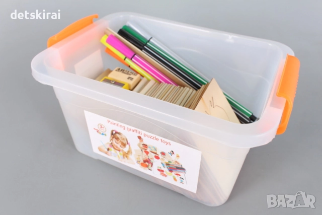 Рисувателен комплект с дървени шаблони, снимка 5 - Образователни игри - 52796738