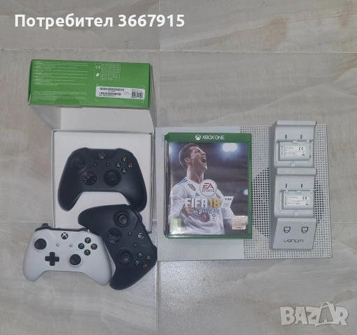 Xbox one S с кутия, 3 контролера, 4 игри и 1 станция за зареждане