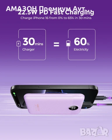 VEEKTOMX Мини PowerBank 10000mAh,22.5W бързо зареждане/PD 3.0/QC 3.0, iPhone/Samsung, снимка 2 - Външни батерии - 50521818