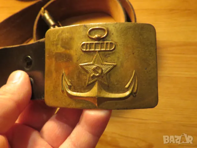 Стар морски моряшки колан с котва  от 50те - красота от бронз и дебела телешка кожа за ценители . 
