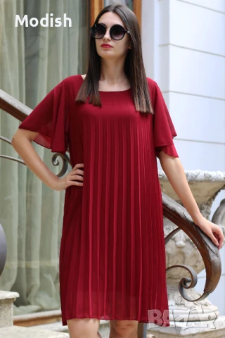 Свободна дамска рокля солей с къси ръкави 9791