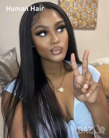 Естествена дълга права перука 80 см - черна бразилска коса, 360° дантела, снимка 4 - Аксесоари за коса - 53375094