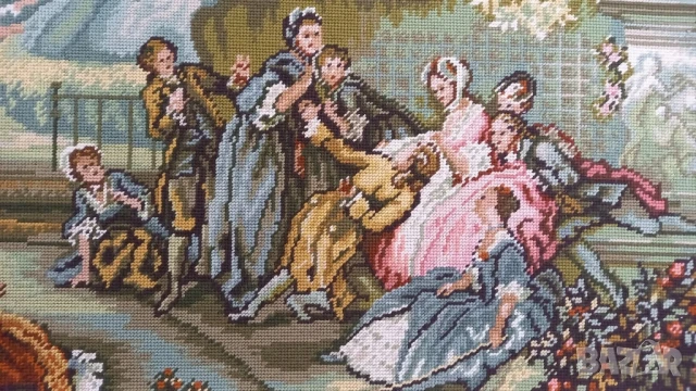 Голям стар гоблен с барокова рамка, снимка 2 - Гоблени - 51067701