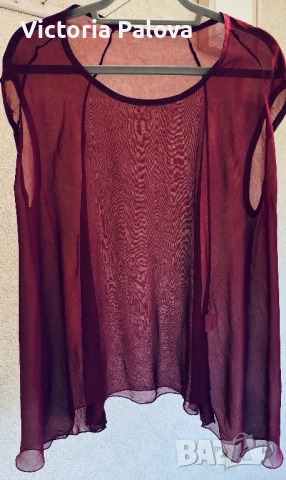 Копринена блуза цвят бордо Италия, снимка 2 - Корсети, бюстиета, топове - 50985300