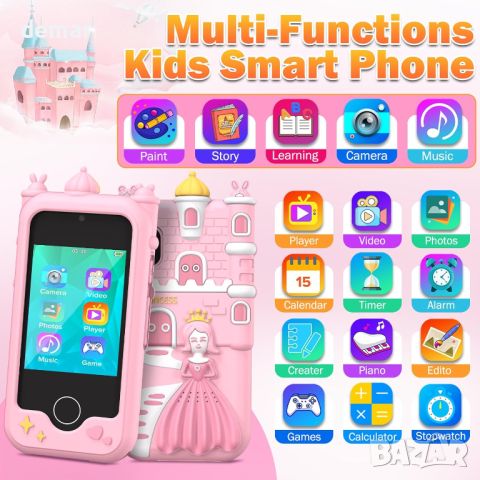 Gofunly Детски смарт телефон за деца 3+ г., 2,8-инчов, сензорен екран с 32 GB карта, камера, розов, снимка 4 - Образователни игри - 46306492
