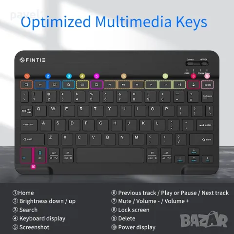 Нова малка безжична клавиатура Fintie за телефон, таблет, iOS, Android, снимка 3 - Клавиатури и мишки - 47185602