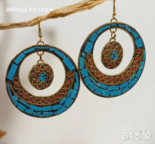 обеци Бохем - Тибет - тюркоаз, корал, седеф 1-6, снимка 4 - Обеци - 53226352