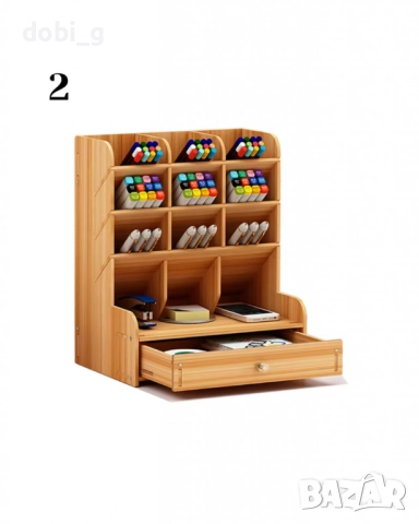 Дървен органайзер за бюро с чекмедже, снимка 3 - Други стоки за дома - 51445107