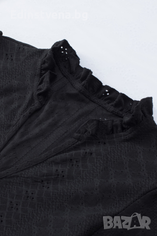 Дамска блуза в черно с къс ръкав и бродерия, снимка 9 - Други - 44953986