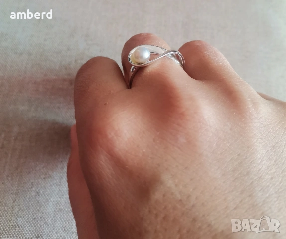 Уникален НОВ модел сребърен пръстен с перла - модел R124, снимка 8 - Пръстени - 53869152