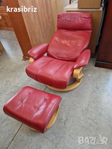 К-т Релаксиращ Фотьойл Естествена кожа и Табуретка-внос от Германия!, снимка 6 - Дивани и мека мебел - 51758549