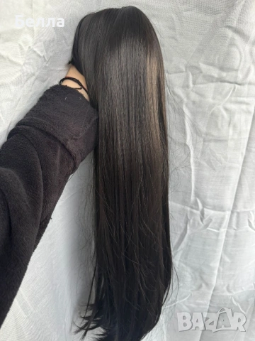НОВА Черно-Кафява естествена перука! 100% високо качество, снимка 6 - Аксесоари за коса - 54083832