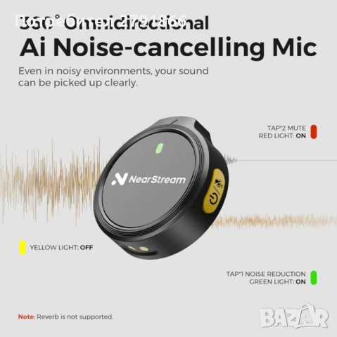 Безжични микрофони NearStream Lavalier с шумопотискане,200м. предаване за смартфон/DSLR/фотоапарат, снимка 3 - Микрофони - 53738023