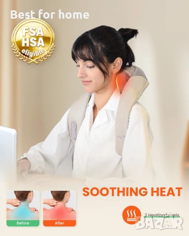  Heycool Безжичен шиацу масажор за врата и раменете- три режима на масаж и регулируеми скорости, снимка 3 - Други - 53753346