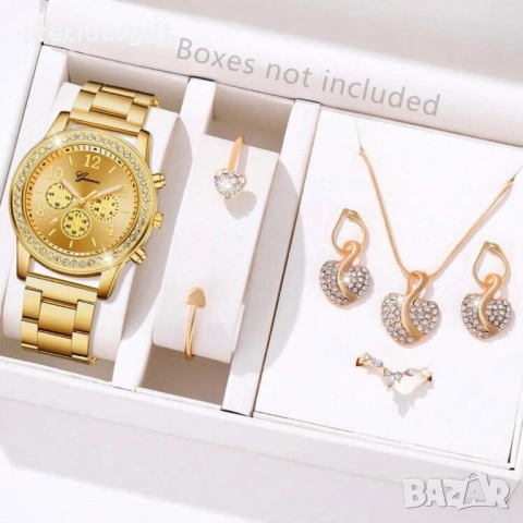Комплект бижута с часовник - колие, гривна, пръстен и обеци, снимка 2 - Дамски - 53101620