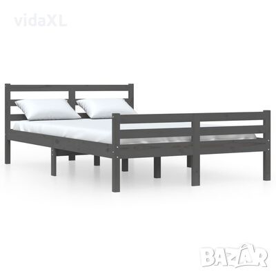 vidaXL Рамка за легло, сива, масивно дърво, 140х200 см（SKU:814821, снимка 1 - Спални и легла - 46023378