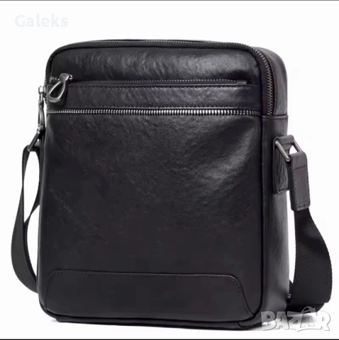 Мъжка елегантна дизайнерска чанта за през рамо /Черна естествена кожа!, снимка 5 - Чанти - 53260461