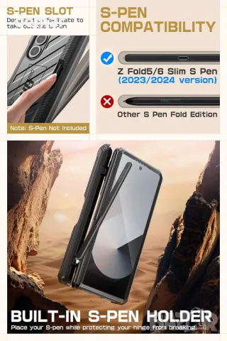 Калъф SUPCASE за Samsung Galaxy Z Fold 6 с държач за S Pen (Unicorn Beetle Pro) (черен), снимка 6 - Калъфи, кейсове - 47109341