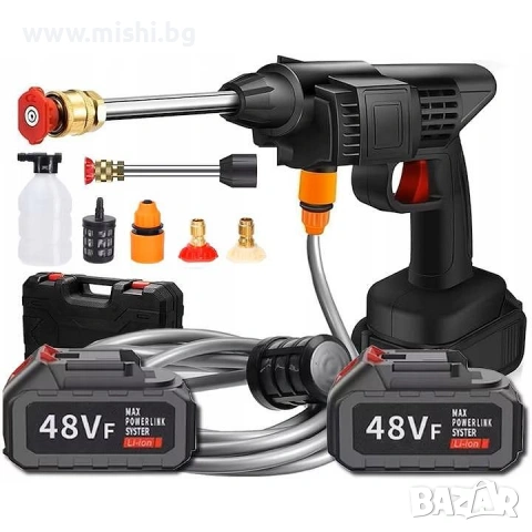 Безжична водоструйка 48V с 2 батерии – мобилен уред за миене на автомобил, двор и градина