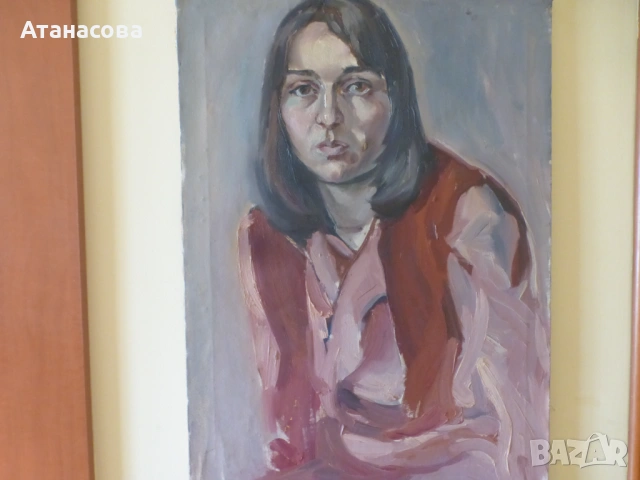 Авторска картина портрет на Млада жена масло платно от 80-те г, снимка 2 - Картини - 53760206