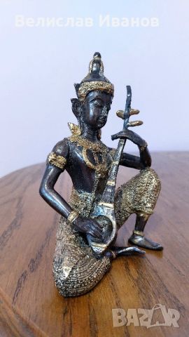 Тайландска фигура на музикант от масивен бронз, снимка 4 - Колекции - 45482378