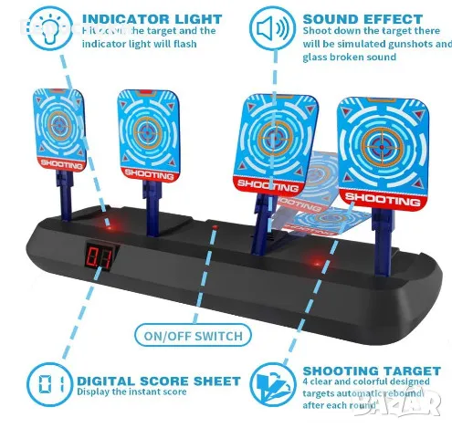 Електронна цифрова мишена Baztoy, за бластери NERF и други, автоматично нулиране, снимка 2 - Играчки за стая - 48241604