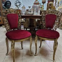 Страхотни много красиви антикварни испански столове месинг и плюш , снимка 1 - Антикварни и старинни предмети - 45540049
