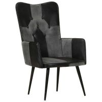 vidaXL Wingback стол, черно и сиво, естествена кожа(SKU:339662, снимка 1 - Столове - 45276734