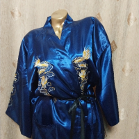 XL/XXL Синьо сатенено /халат /кимоно с бродерия дракон , снимка 13 - Нощници - 45011502