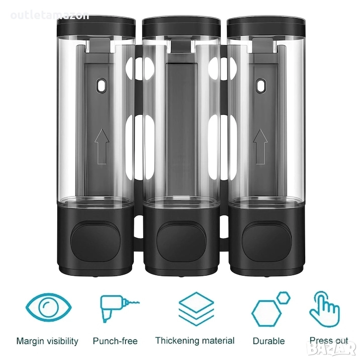 Дозатор за сапун, 3 в 1, капацитет 300 мл, стенен монтаж, ABS, модерен, комплект, снимка 1