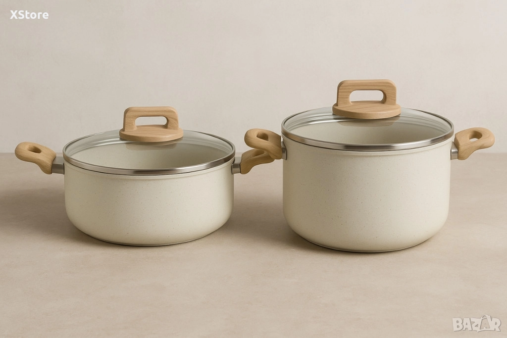 Тенджера Voltz Nice, Кован алуминий, Мраморно покр., Индукция, Кремав меланж, снимка 1