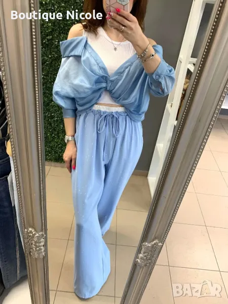 Дамска блуза и панталон с камъни   , снимка 1