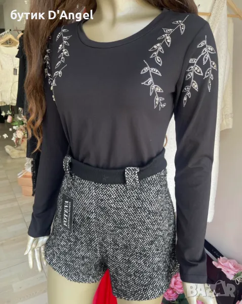 Блуза с дълъг ръкав с елементи, снимка 1