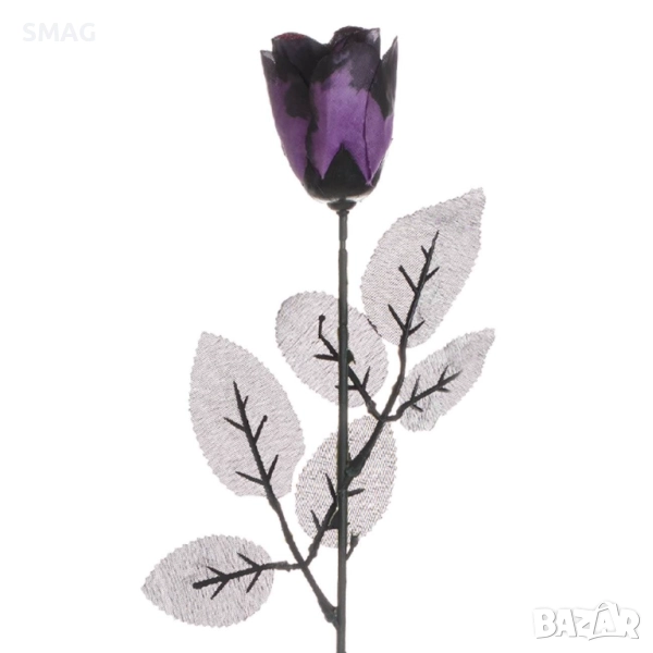 Хелоуин / Halloween декоративно цвете – черна и лилава роза с дълга дръжка_1112210, снимка 1