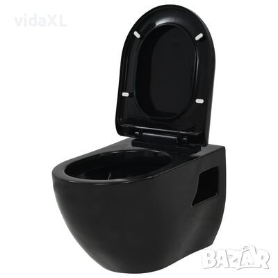 vidaXL Окачена тоалетна чиния, керамична, черна（SKU:143023, снимка 1